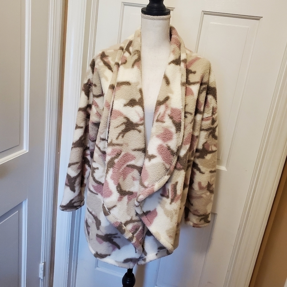 NWT Lucky Brand Camo fleece open front cardigan Large